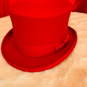 Red Top Hat 100% Wool Handmade w/ or w/out feather